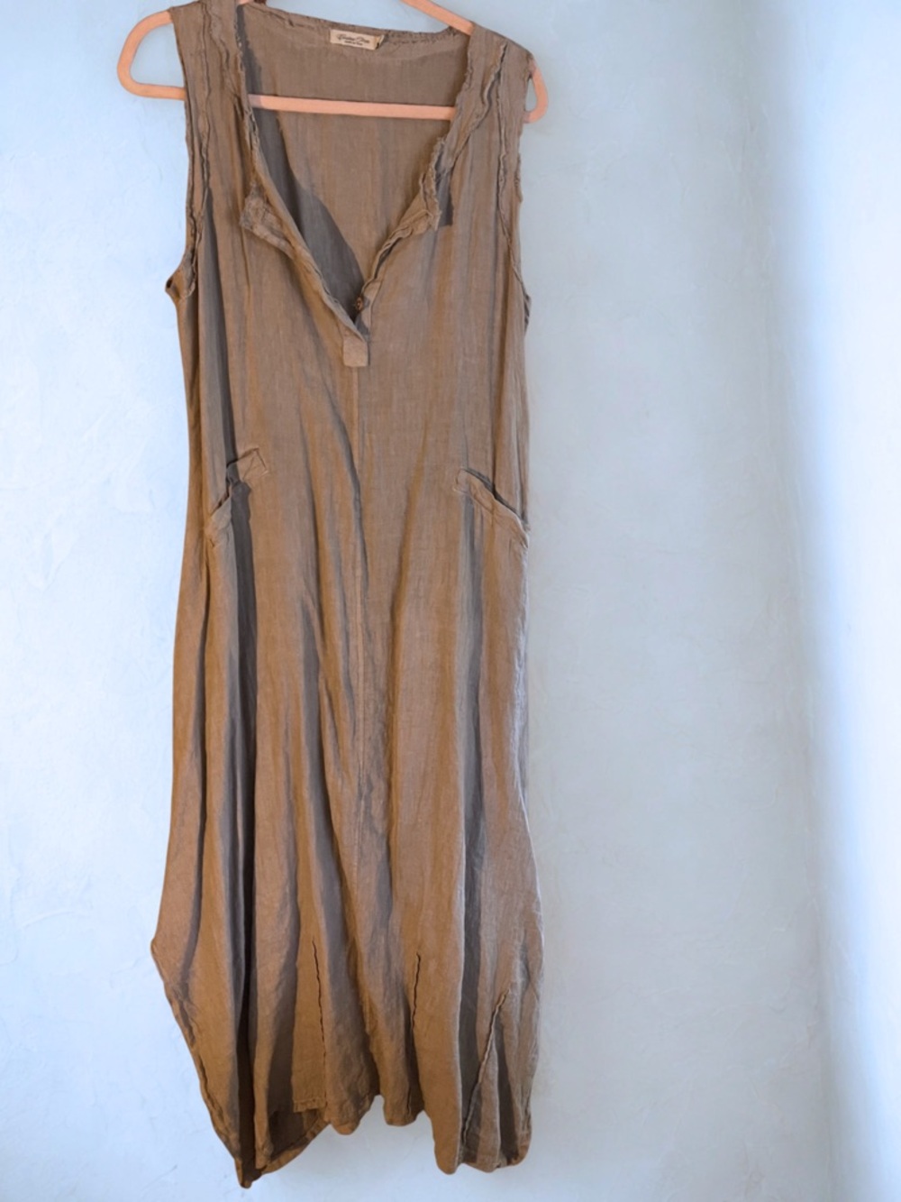 100% Linen Contessa Teresa Made in Italy maxi dress Sleeveless in tan woman L